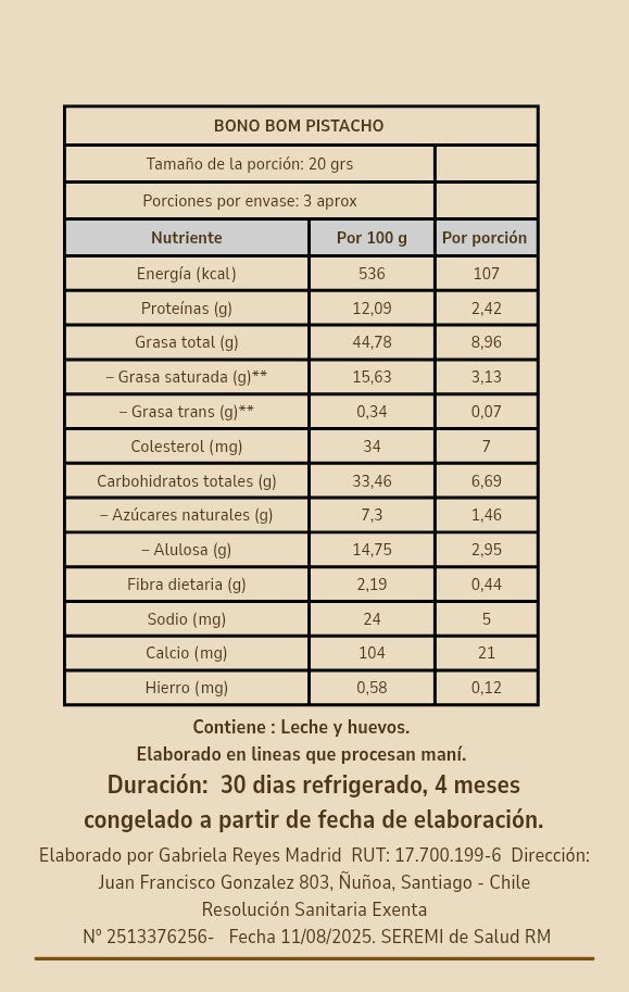 Bon o Bom Pistacho 55 g – Sin Gluten, Sin Azúcar y Bajo en Carbohidratos