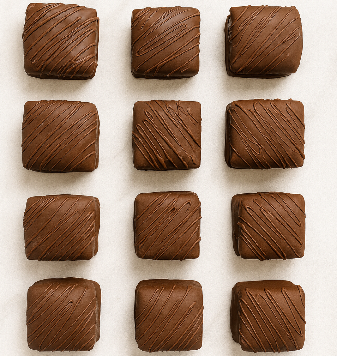 Delicioso alfajor brownie cuadrado relleno de manjar Keto y bañado en chocolate Semi bitter, 80 gr de puro sabor