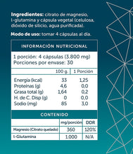 Cargar imagen en el visor de la galería, CITRATO DE MAGNESIO + GLUTAMINA 120 CAPSULAS - WELLPLUS
