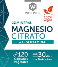 Cargar imagen en el visor de la galería, CITRATO DE MAGNESIO + GLUTAMINA 120 CAPSULAS - WELLPLUS
